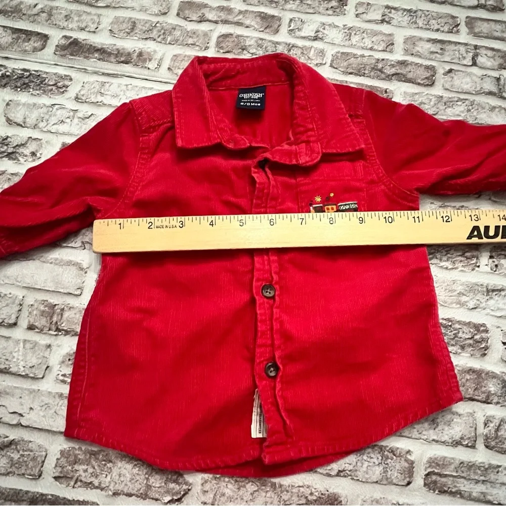Vintage OshKosh Corduroy Shirt Choo Choo Train‎ Red Holidays Baby 6-9 Months